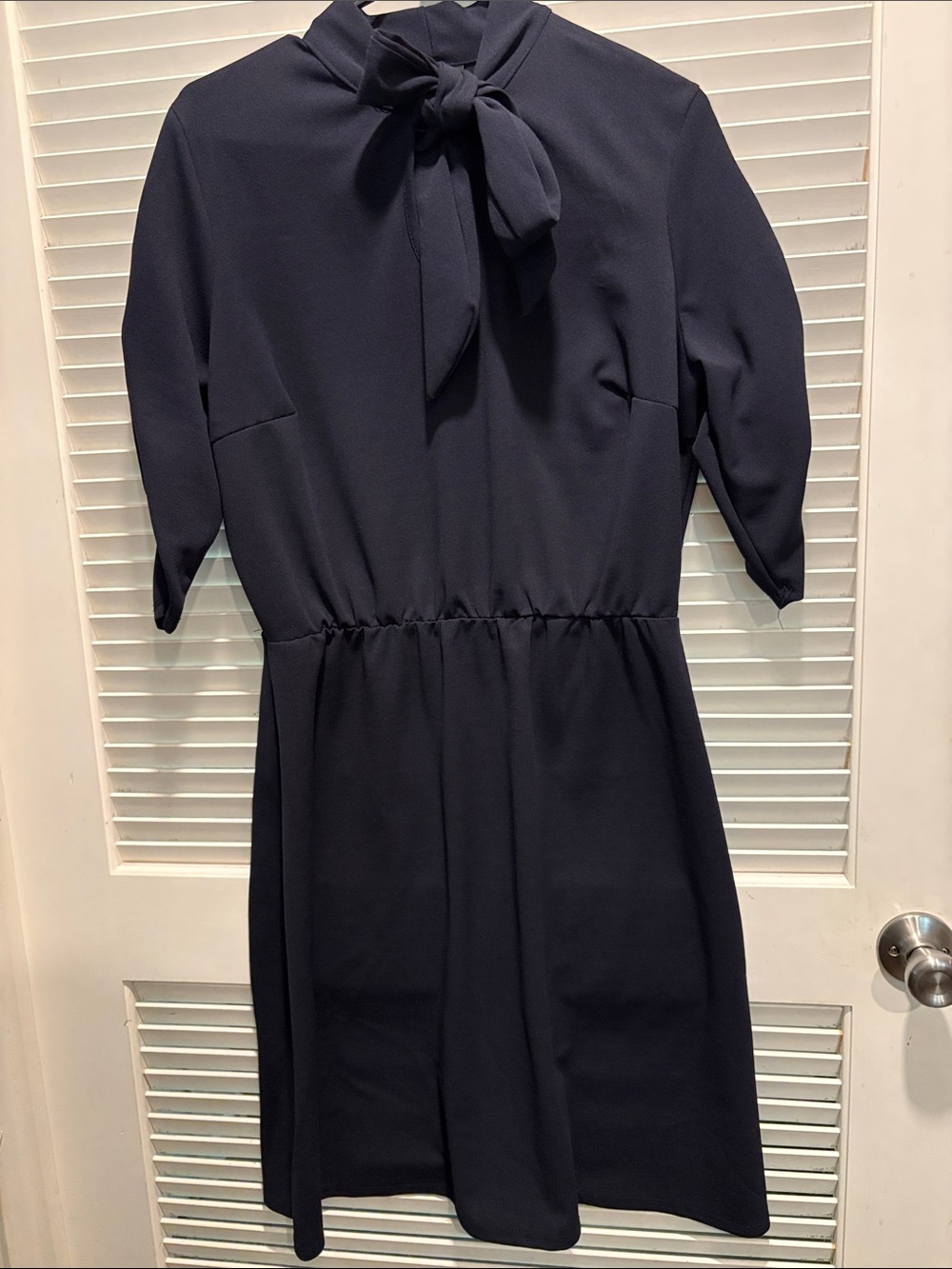 Ashley Stewart Navy Tie-Neck Midi Dress